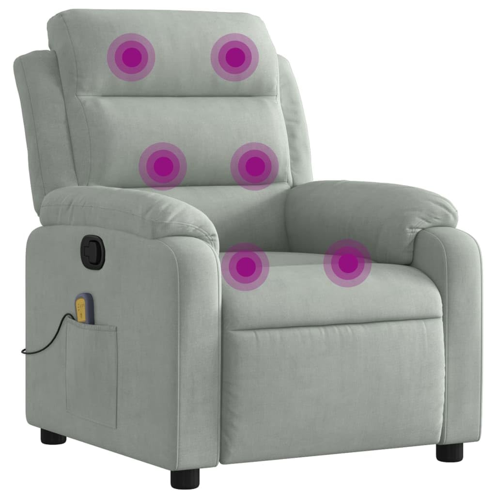 vidaXL Massage Recliner Chair with 6-Point Vibration Massage and Convenient Side Pocket, Light Grey Velvet Rocker, Adjustable Backrest & Footrest Lounge Seat for Living Room, USB Charge Port